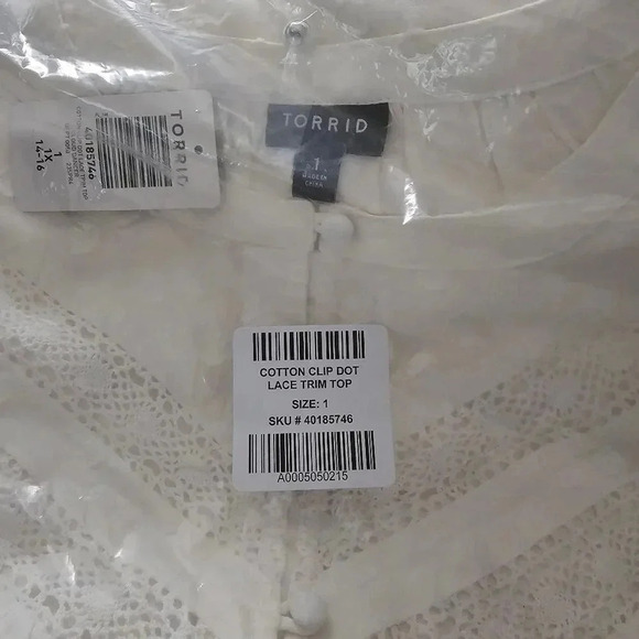 Torrid Cotton Clip Dot Lace Trim Long Sleeve‎ Top Size 1 NWT - Picture 2 of 5
